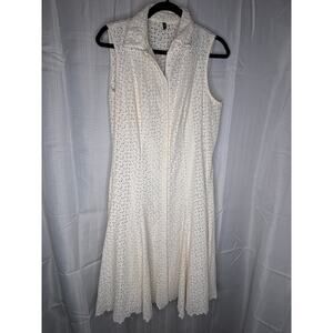 Tahari Ivory Eyelet Sleeveless Dress with Full Slip Liner with Hidden Snaps XS/S